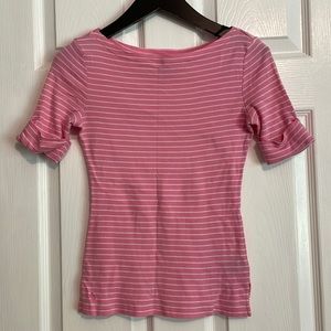 Lauren Ralph Lauren xs pink white strip shirt with boat neckline